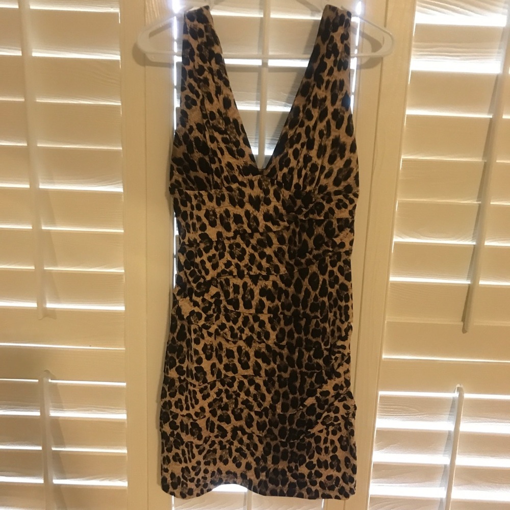 Leopard Ruched V Neck dress